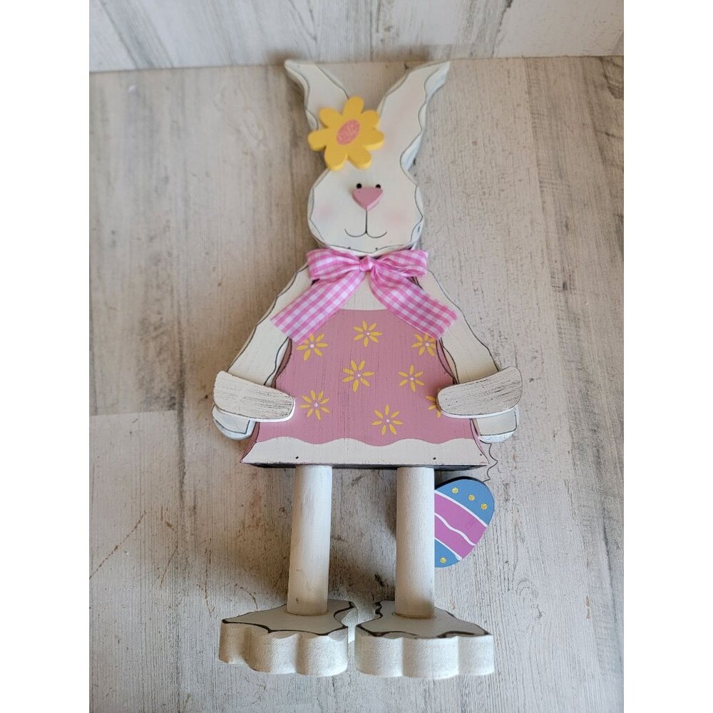 Vintage rabbit white folk‎ art Easter standing spring home decor figure
